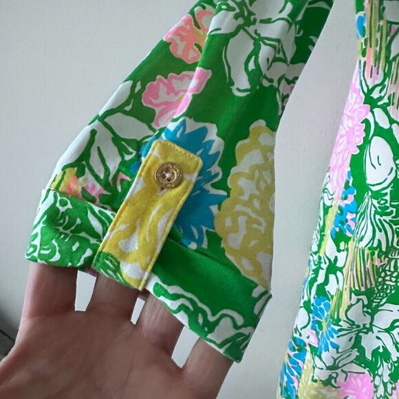 Lilly Pulitzer Palmetto Hibiscus Pima Cotton Floral Green Tropical Dress - Sz S - Picture 6 of 12